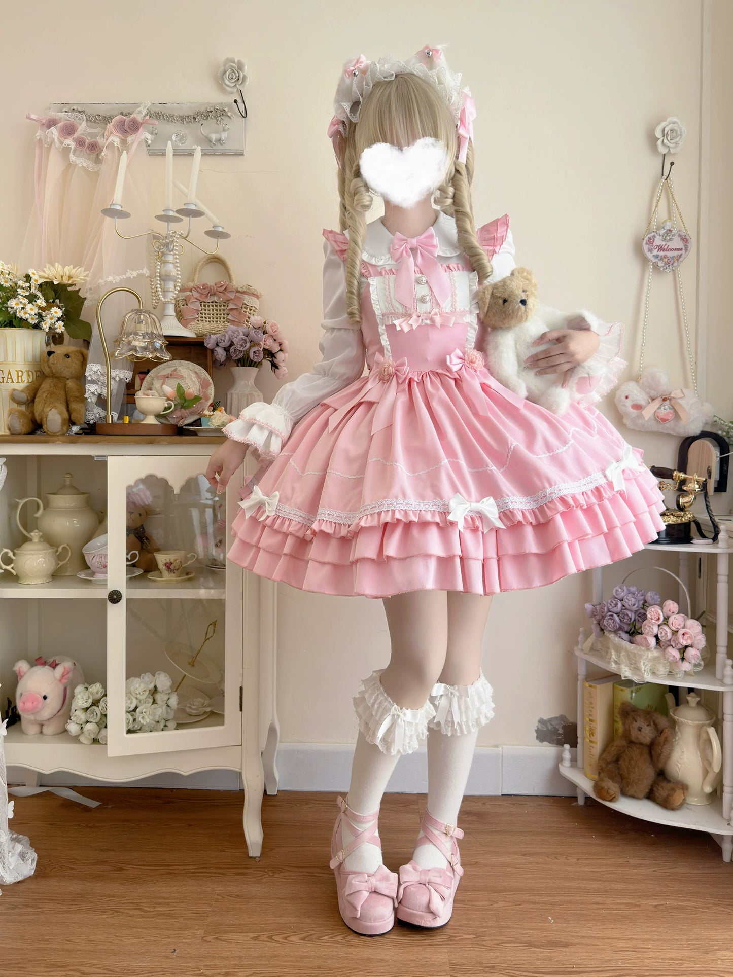 Sweet Lolita JSK Dress Summer Dress L Pink JSK + brand carton box