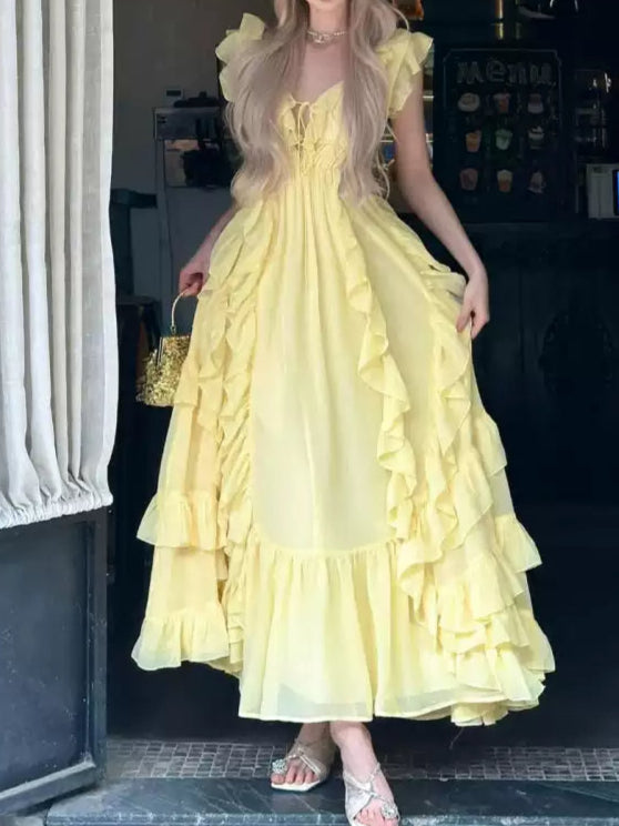 Yellow Irregular Ruffled Fairy Dress