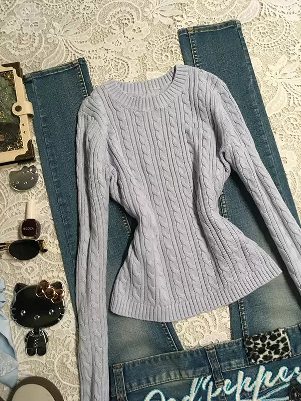 blue retro twist sweater