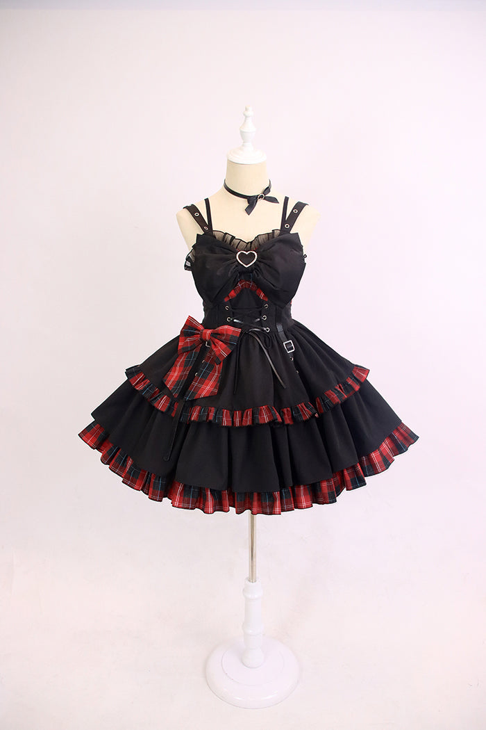 Little Spicy Plaid JSK Dress black and red (new version, without ruffles on bust)