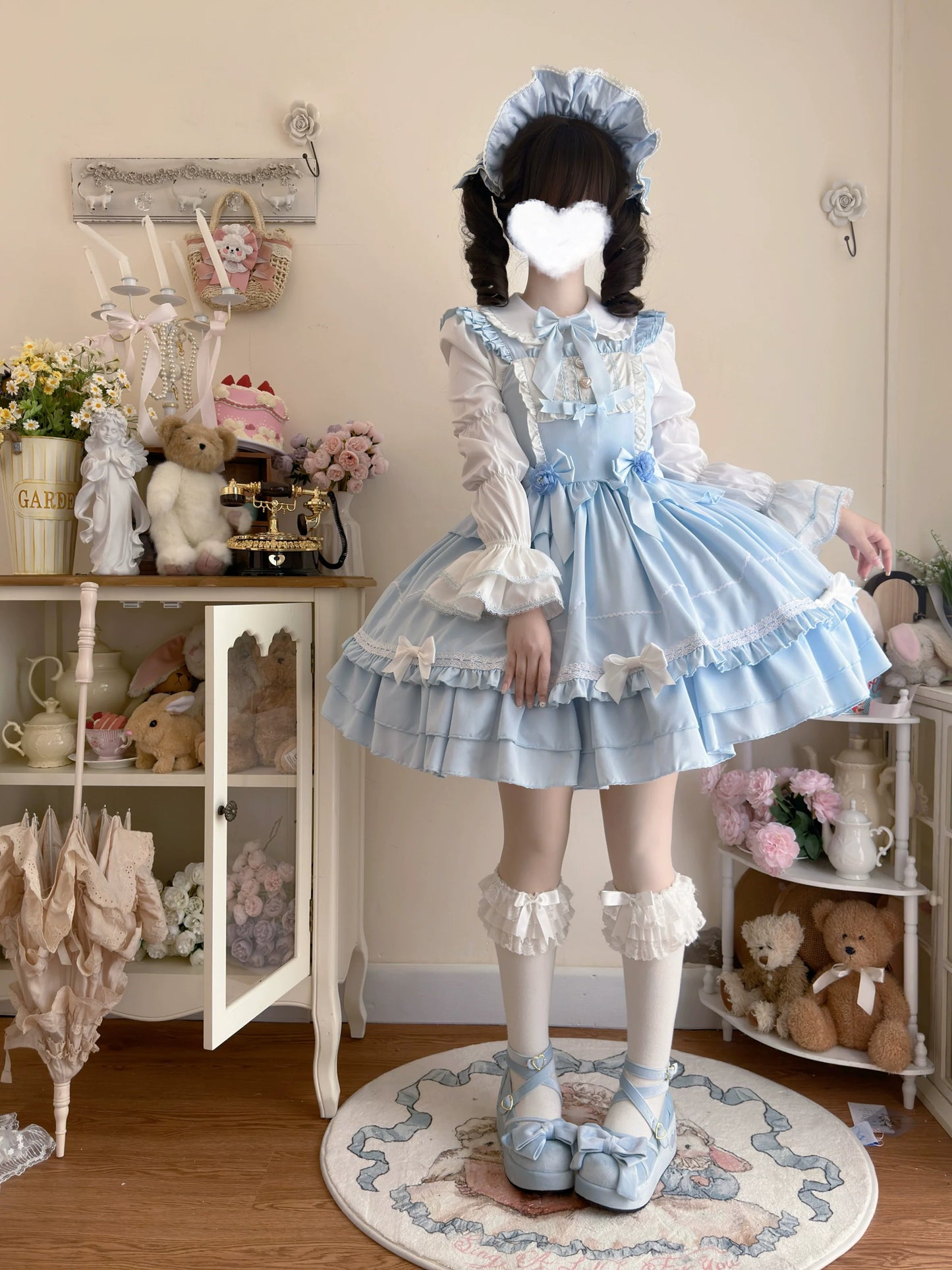 Sweet Lolita JSK Dress Summer Dress L Blue JSK + brand carton box