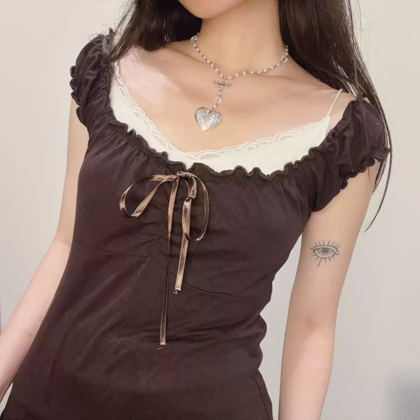 Fairy Grunge Bow-trimmed Fake Two-piece Top