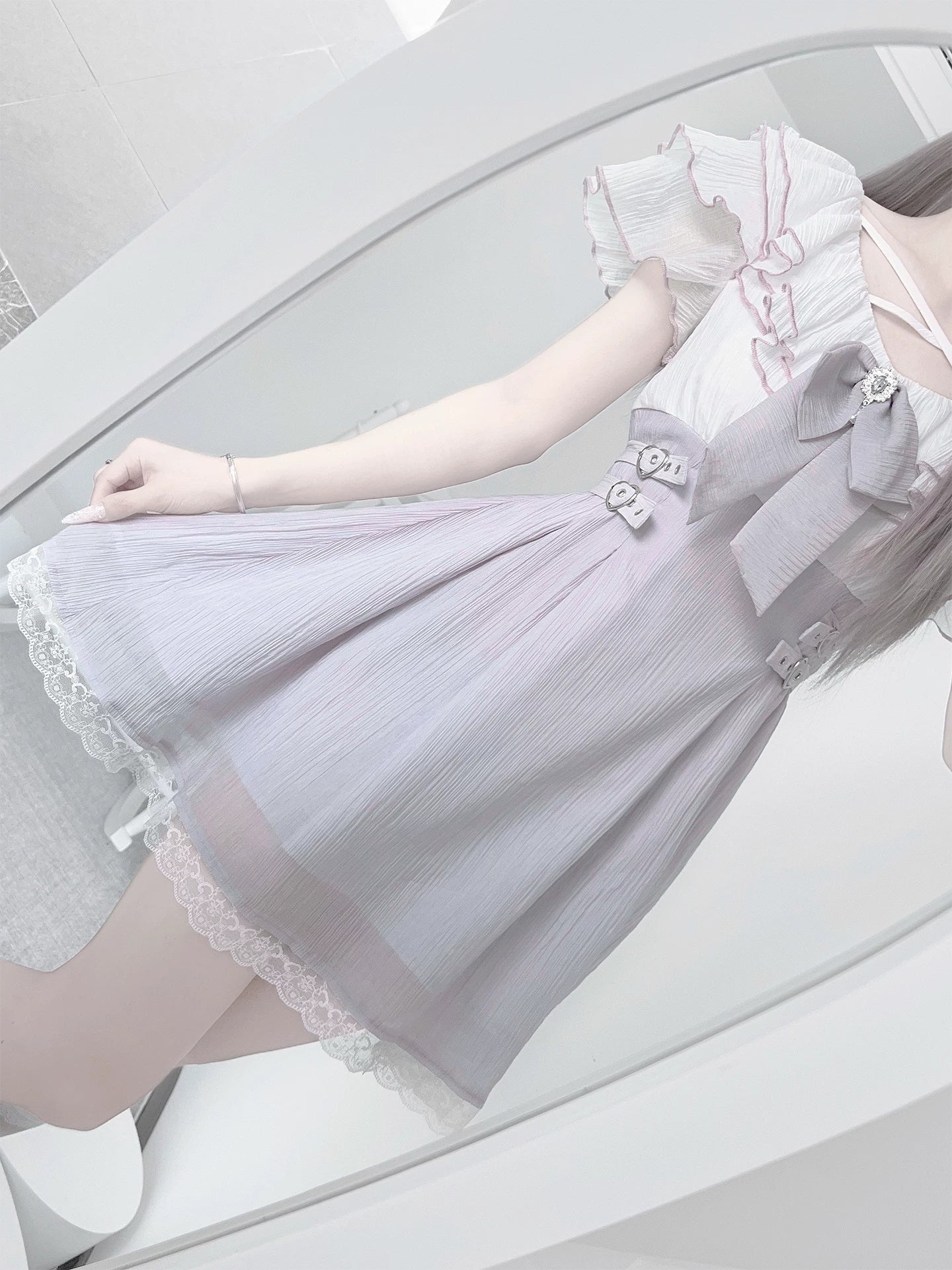LaLa Sauce Purple Bell Original Design Subculture Clear-Style Summer Short-Sleeve Lace Dress for Women, New