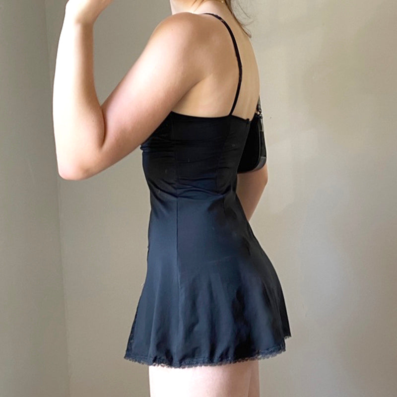 Sweet and spicy lace black slip dress