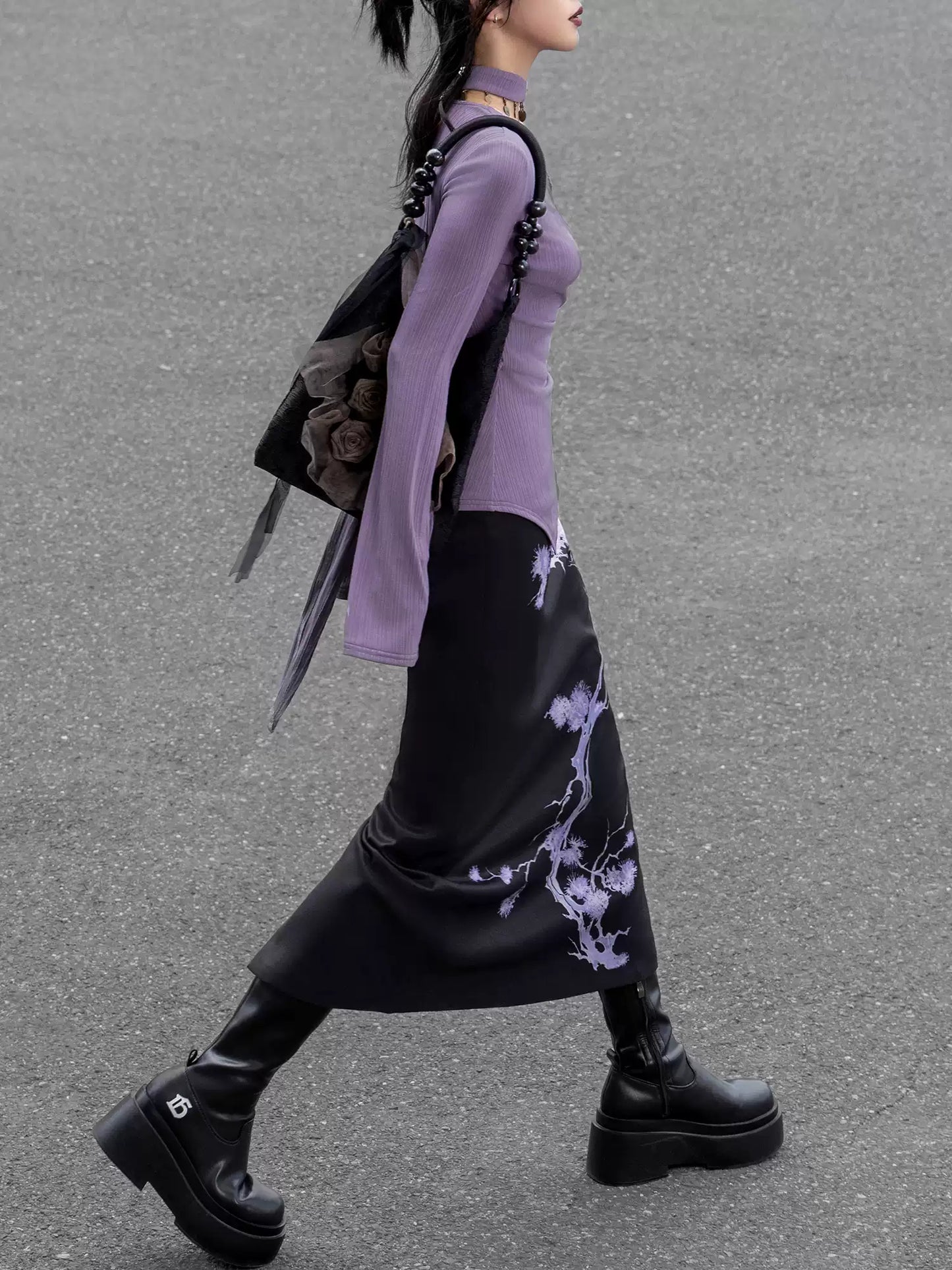 Purple Wrap Knitted Long-sleeved Top