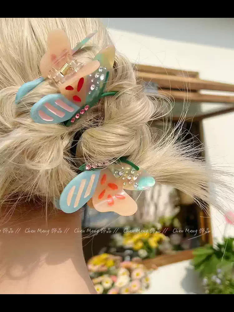 color-blocked acetic acid butterfly clips