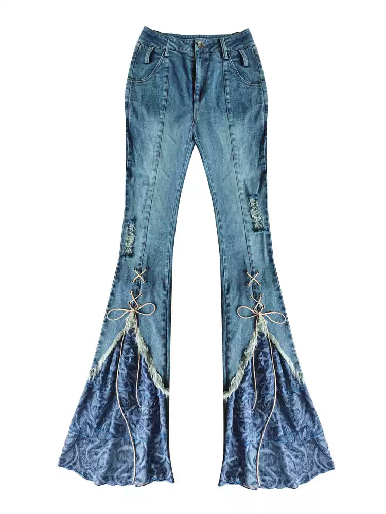 Grunge Spliced Half-length Jeans