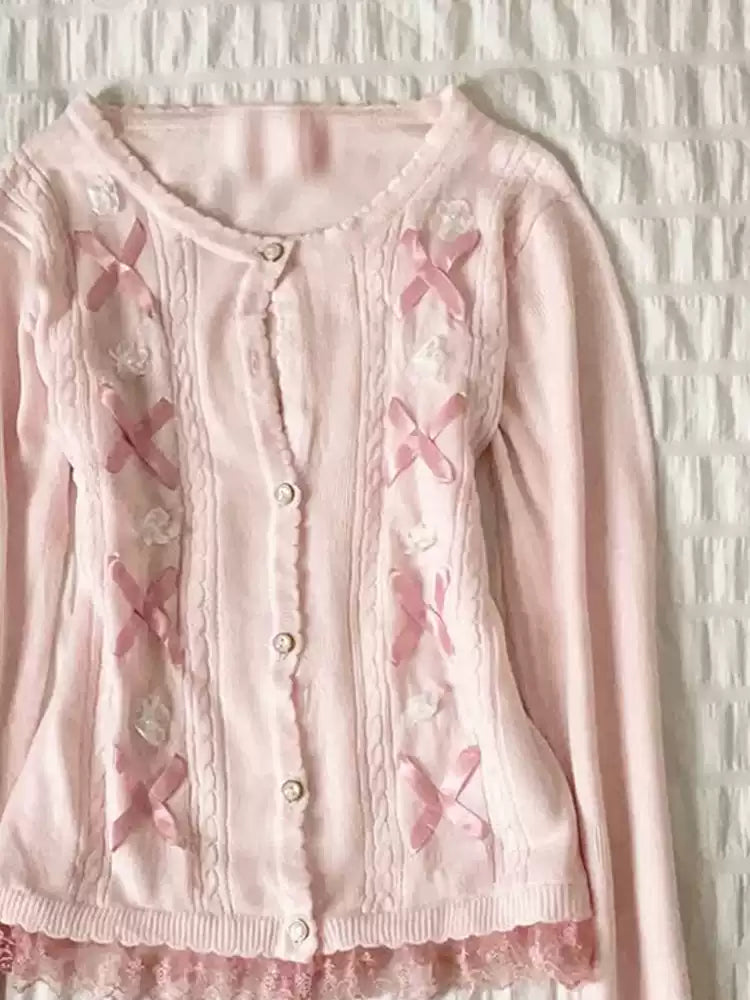 Pink Bow Knitted Cardigan