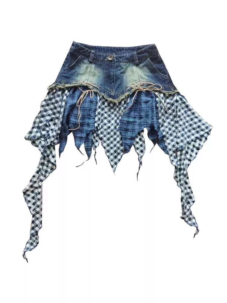 y2k irregular style denim skirt
