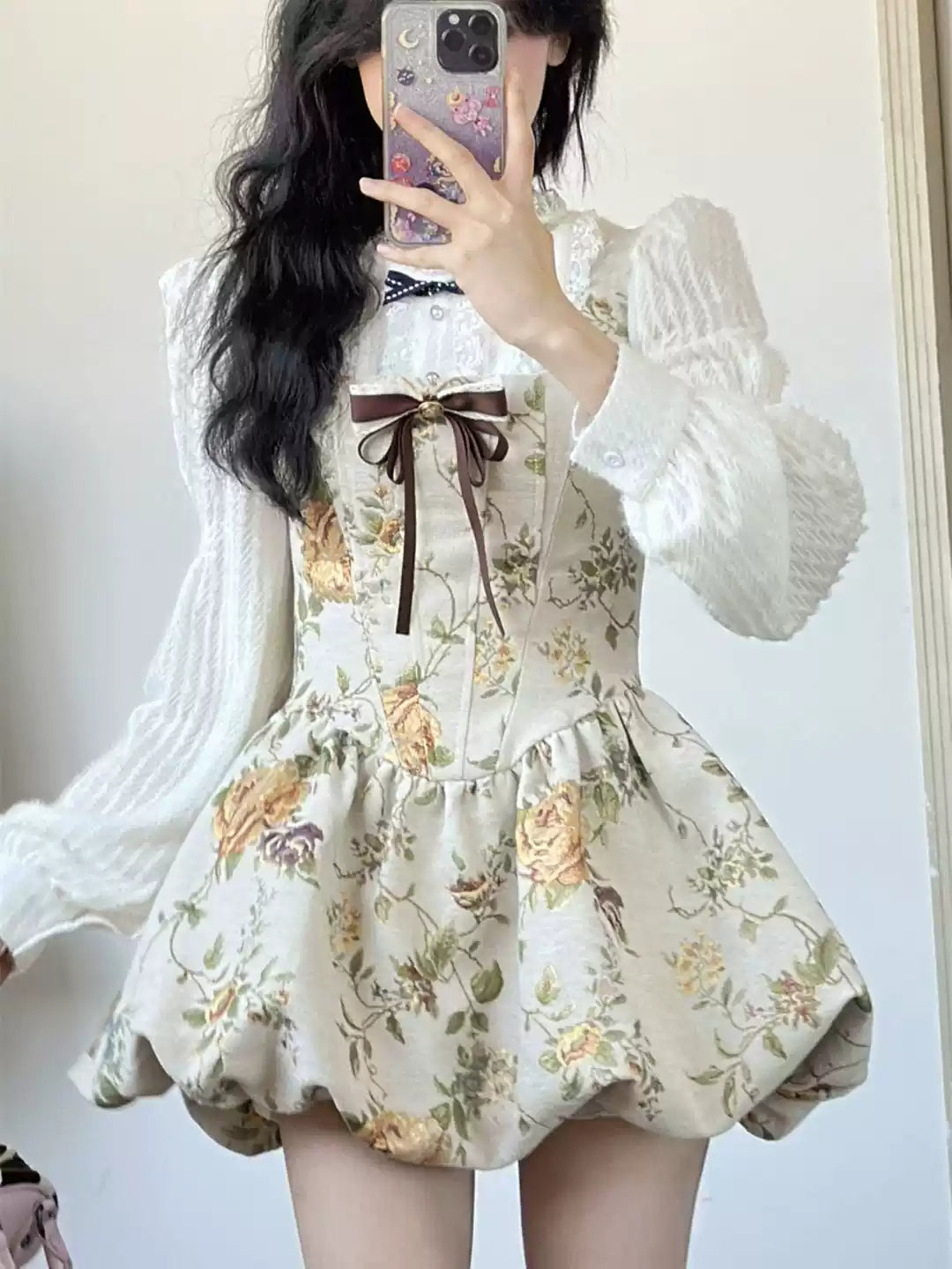 Retro Floral Puffy Dress