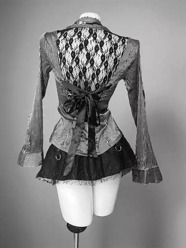 Gothic style suit striped lace waist shirt