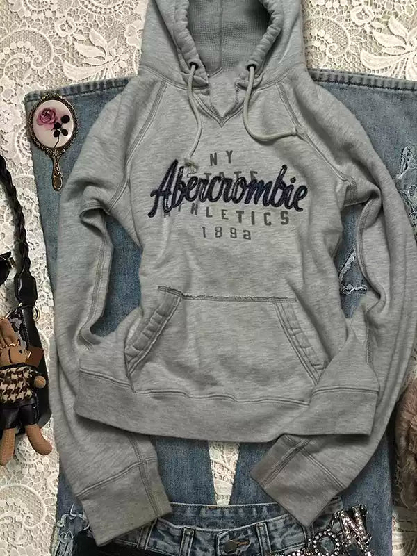 Gray lettered hooded sweatshirt