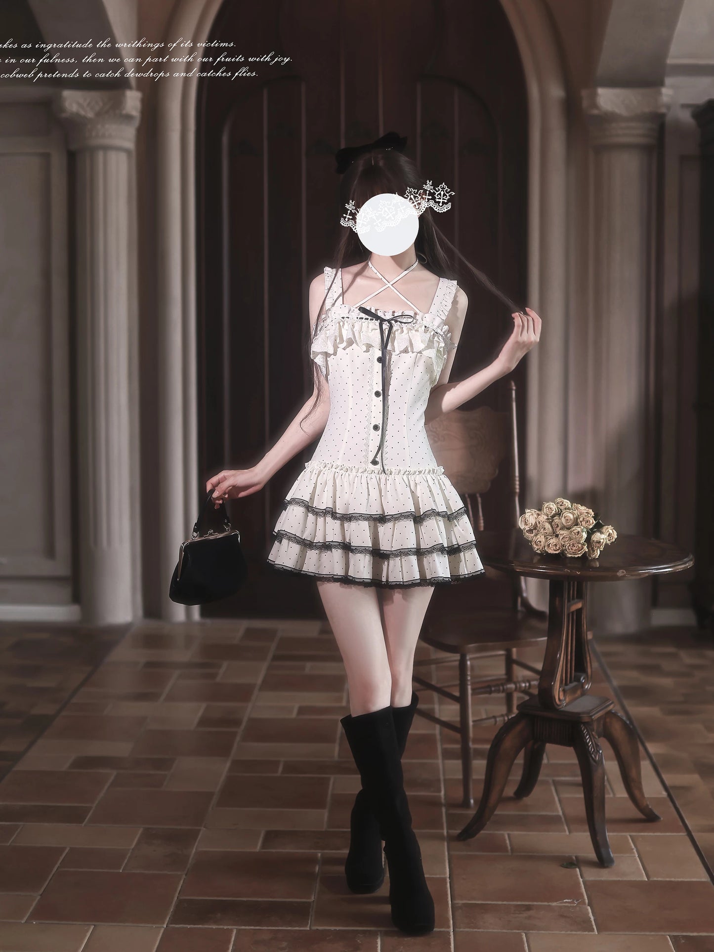 Walnut Wood JK “Polka Dot White Tea” Original Korean-Inspired Polka Dot Cute Cake Dress miu-Style Sweet Little Girl Vibe