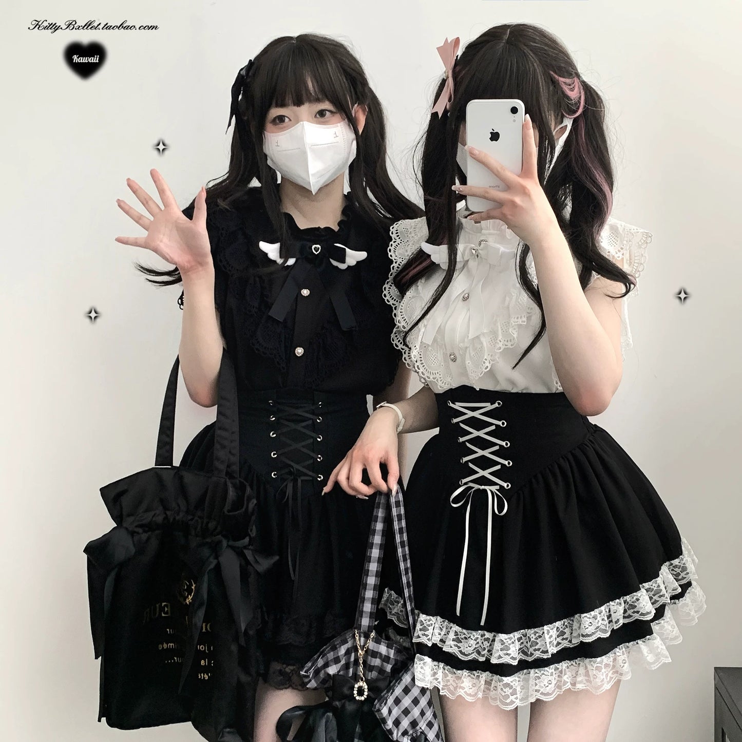 KittyBxllet Original “Girl Fantasy Wonderland” Rara Series—Mass-Produced Lace Sweetheart Mini Stand Collar, Elbow-Length Flutter Sleeves
