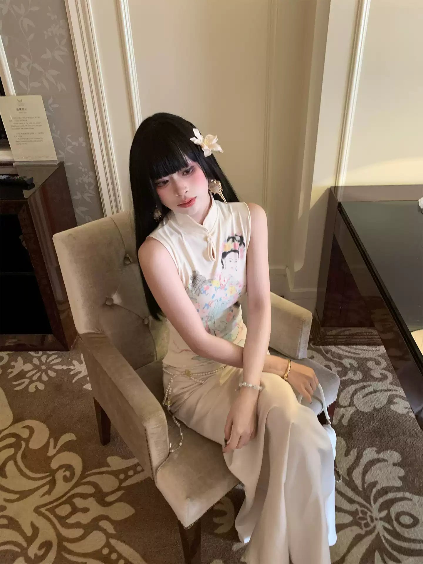 New Chinese Printed Cheongsam Dress