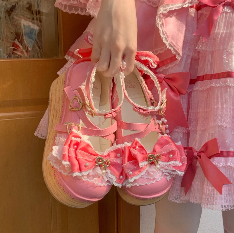 Bows Doll Wood Flower Lolita Shoes