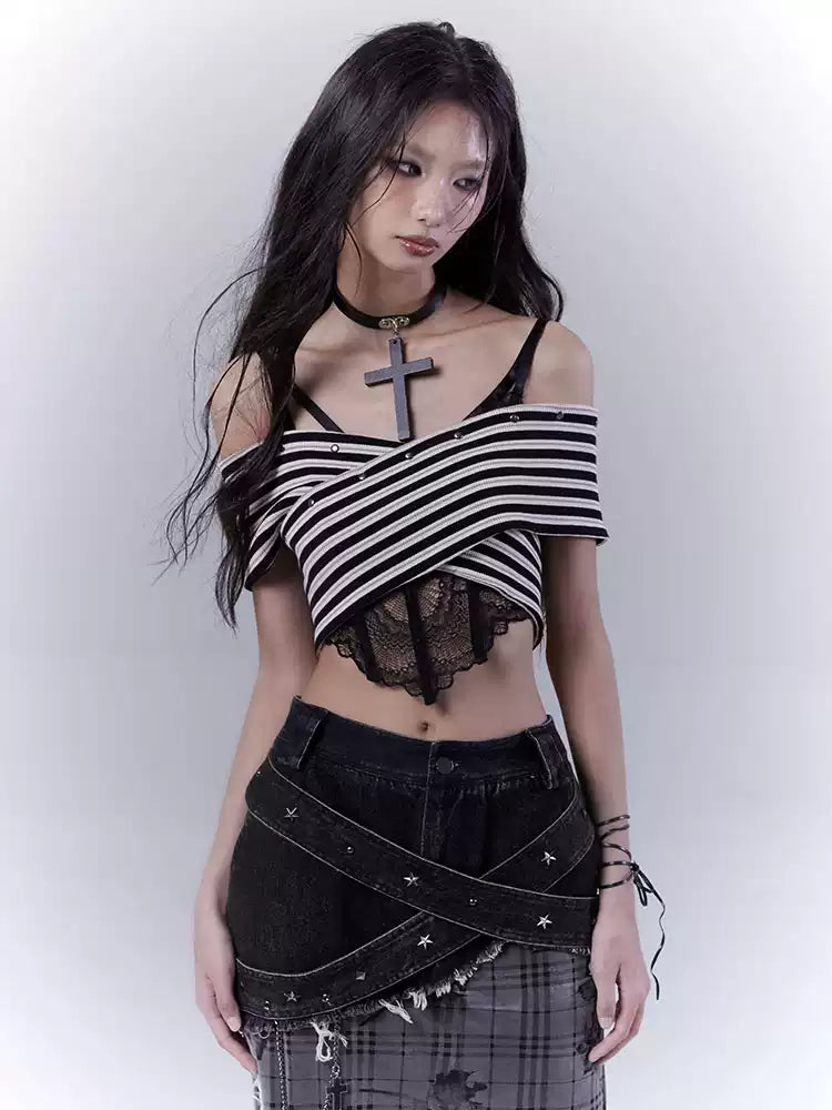 one-shoulder striped hot tube top