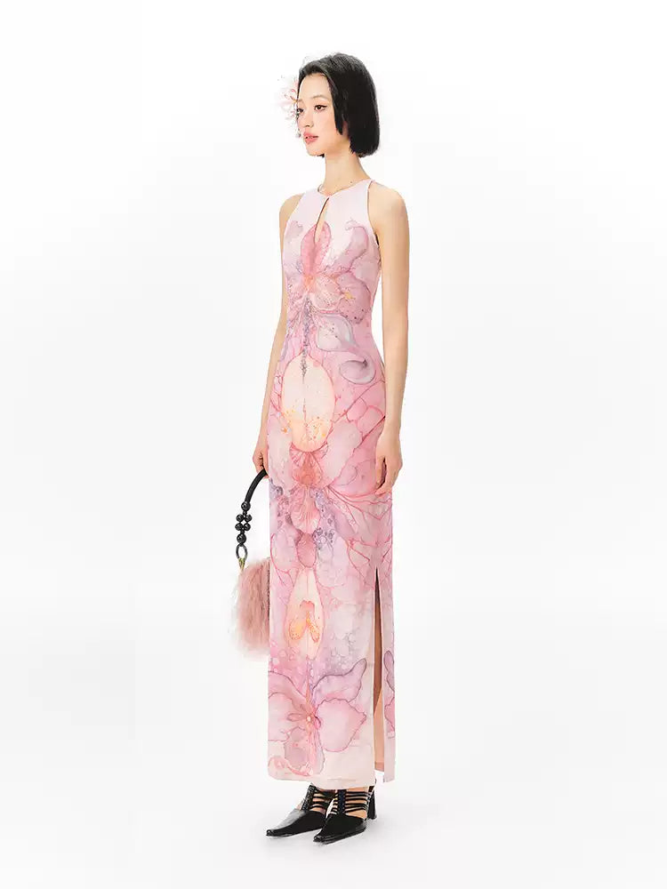 Illustrator Floral Print Cheongsam Dress