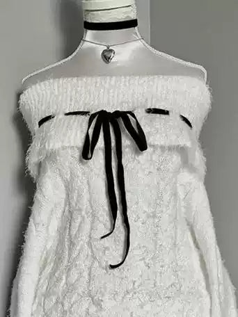 Off-shoulder White Lantern Sleeves Sweater