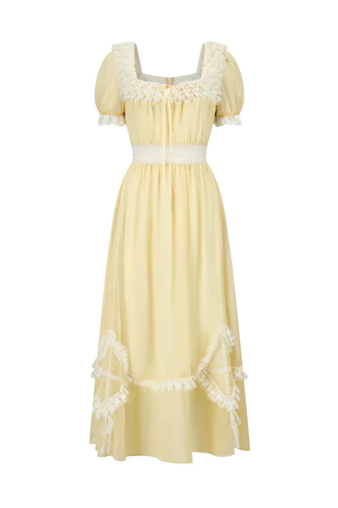 Lace Yellow Retro Long Dress