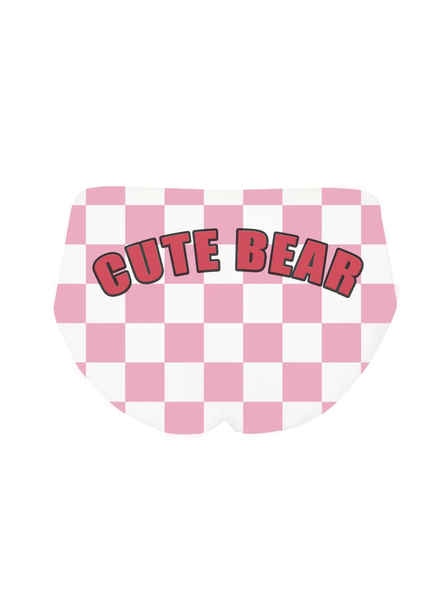 Original Sweet Pure “But-Tender” Ice-Silk Underwear for Girls, Cartoon Cute Bear Pattern, New Trendy European-Style Plaid Triangle Panties, Sexy Spicy Girl Style