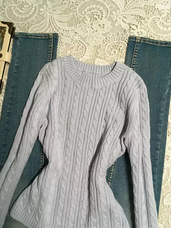blue retro twist sweater
