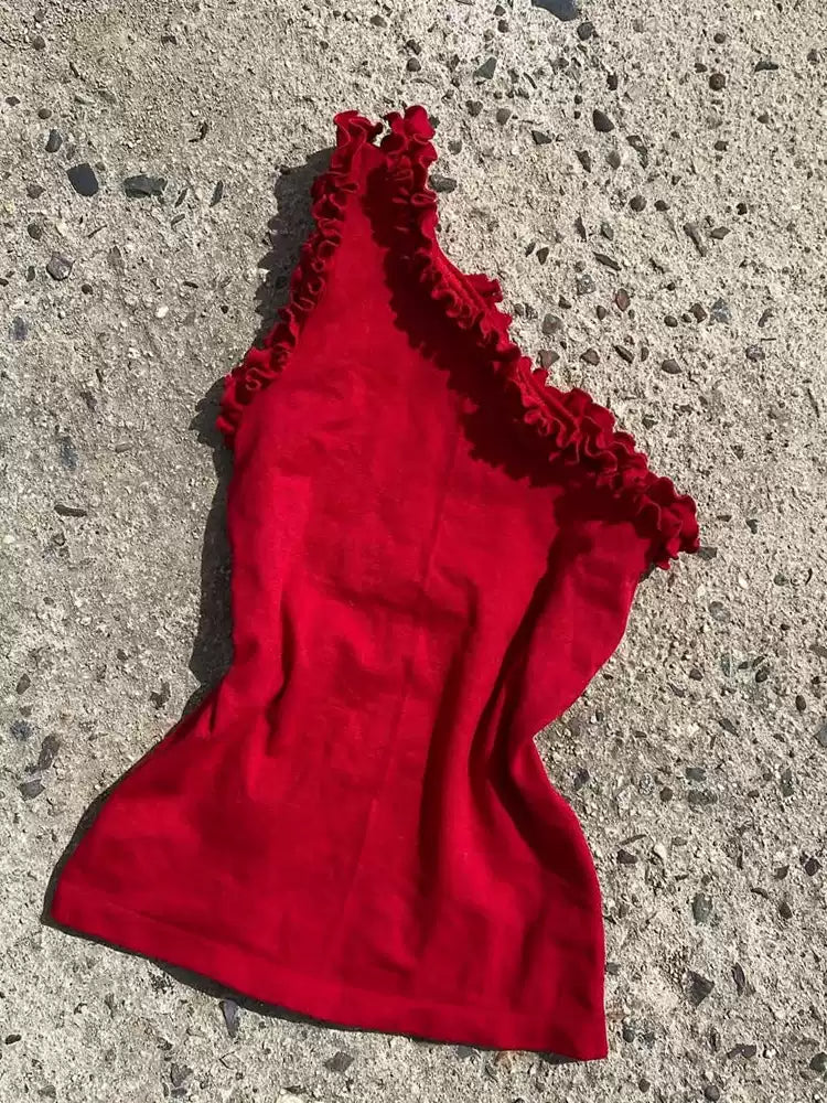 retro red off-shoulder t-shirt