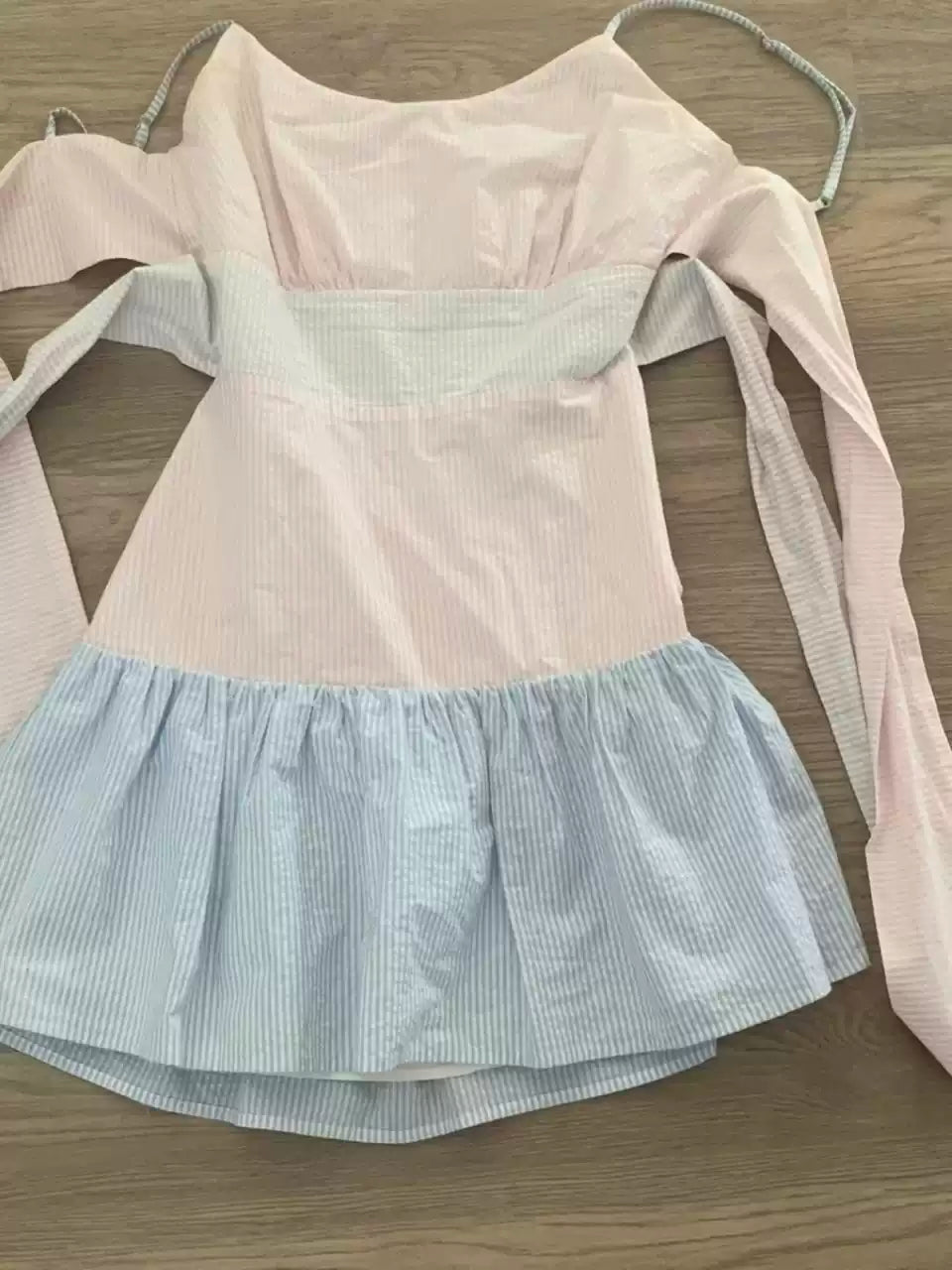 Pink striped suspender dress