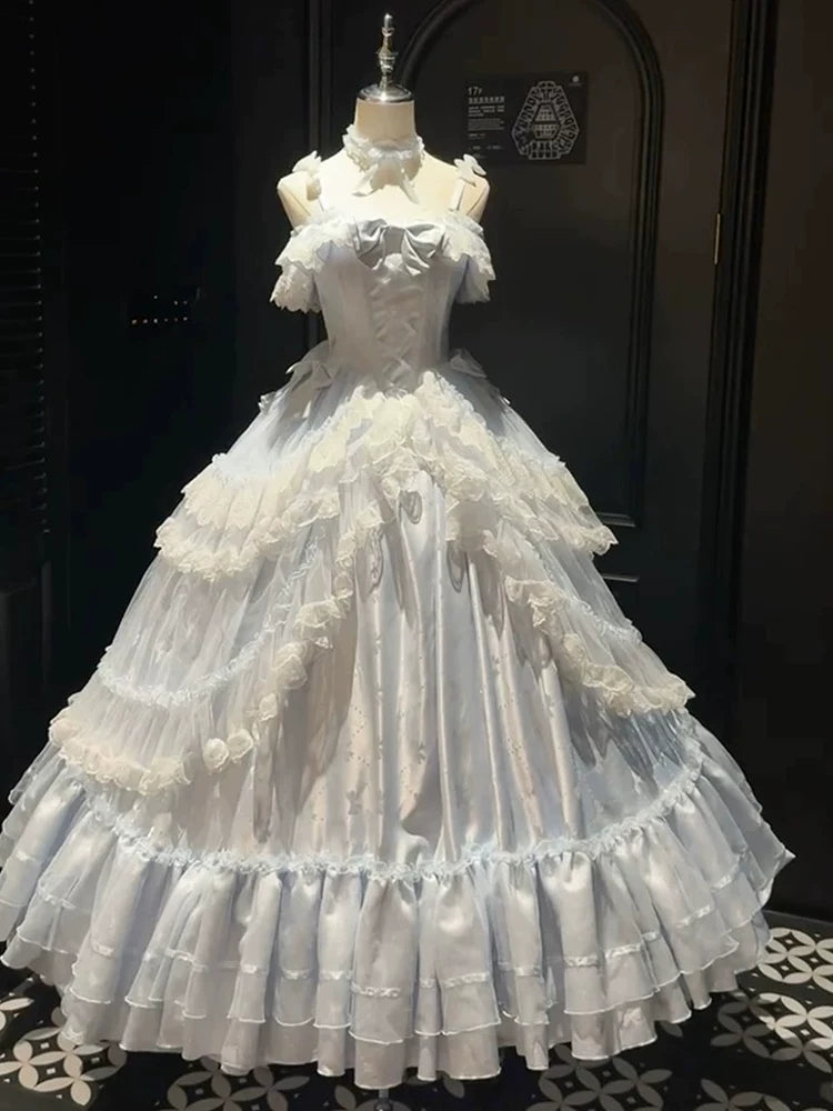 Blue “Bride in Bloom” Lolita Dress Evening Gown for Women, Boutique Artist Entrance/Exam, Annual Celebration, Students’ Day, Adult Debut—Runaway Princess Style