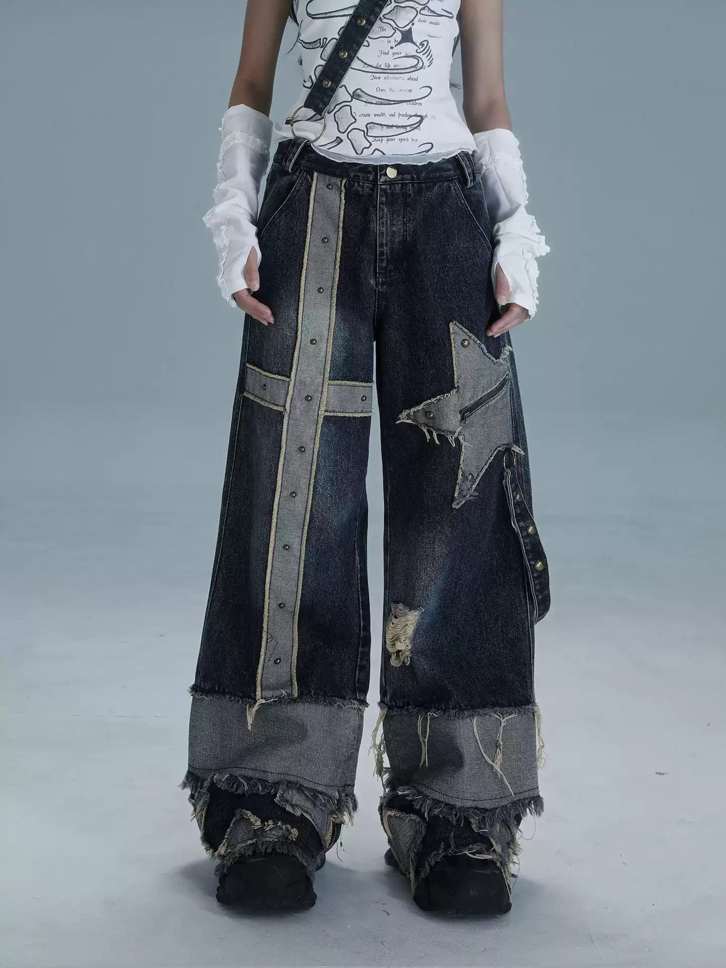stars denim wide-leg trousers