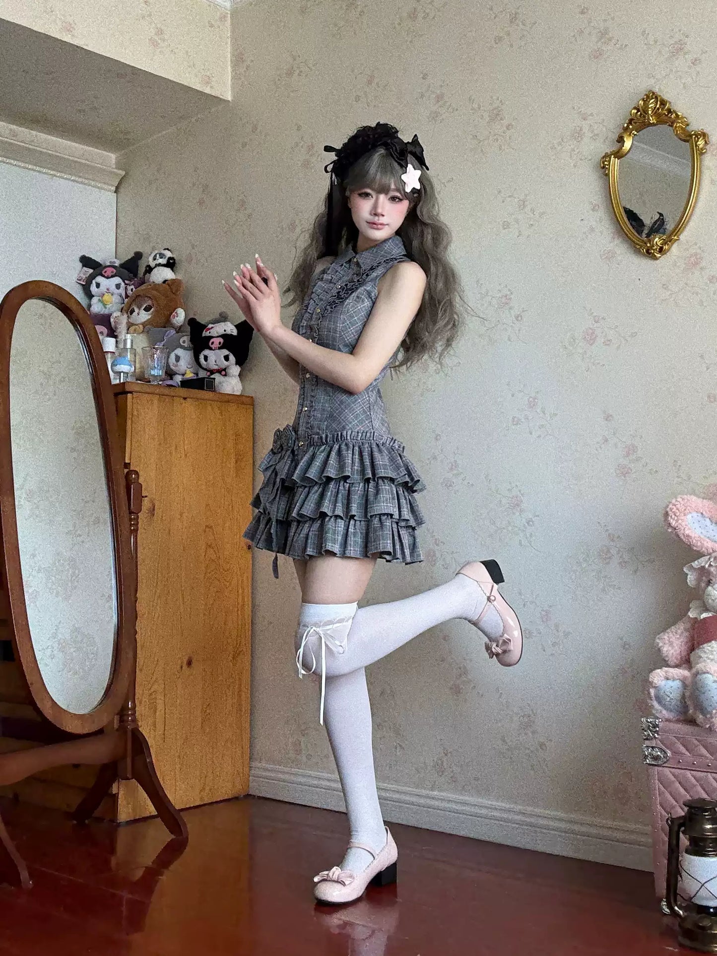 retro gray halter-neck dress