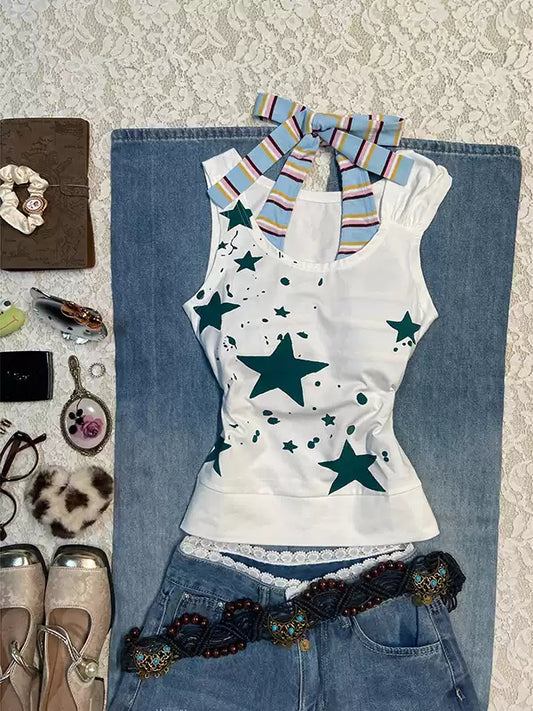 Retro Stars Print Tank Top