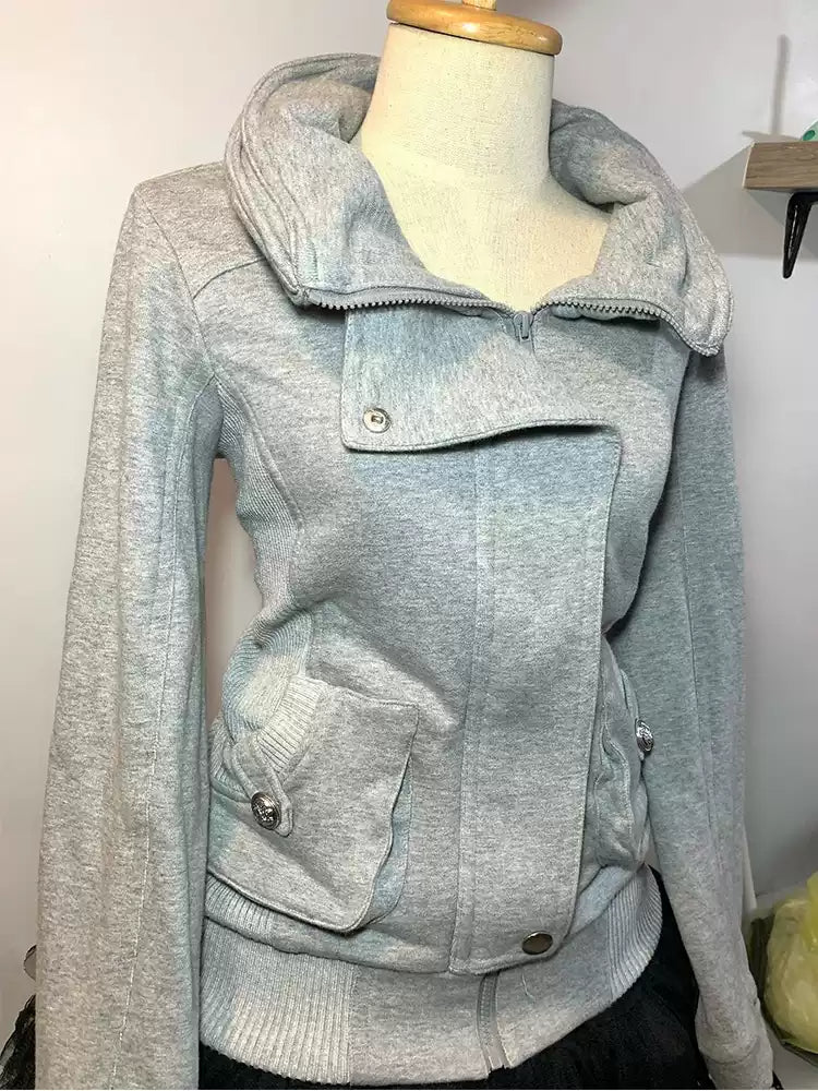 retro gray lapel sweatshirt