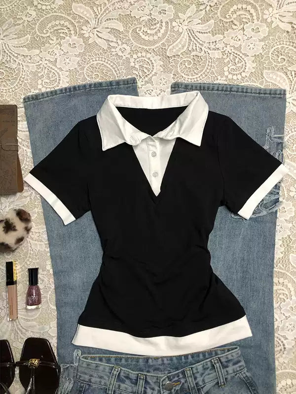 black and white contrast collar shirt