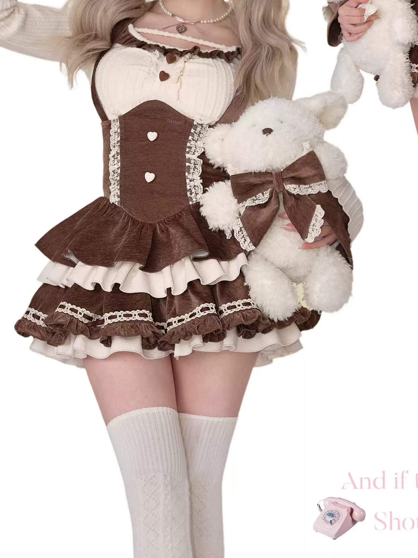 Bear Mousse Winter Cape + Little Cake Suspender Skirt + Knitted Top