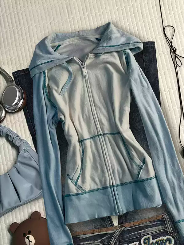 Blue hooded sweatshirt jacket
