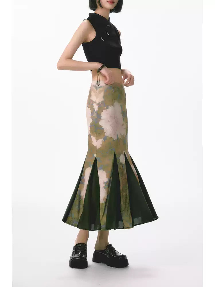 New Chinese Style Flower Stretch Fishtail Skirt