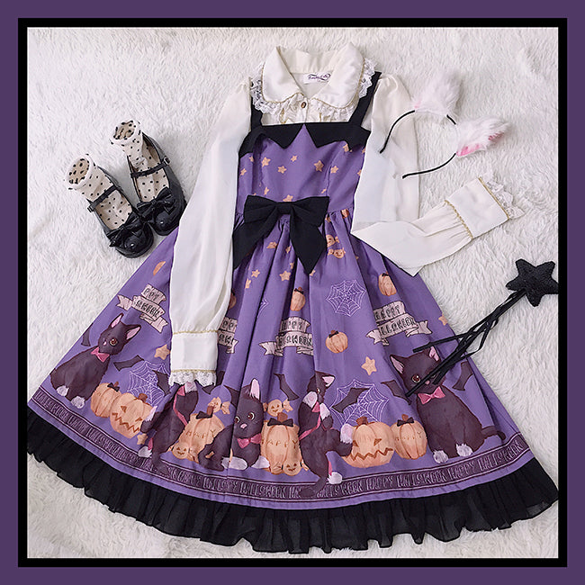 Vampire Cat Normal Waist Lolita Halloween JSK L purple JSK(pre-sale)