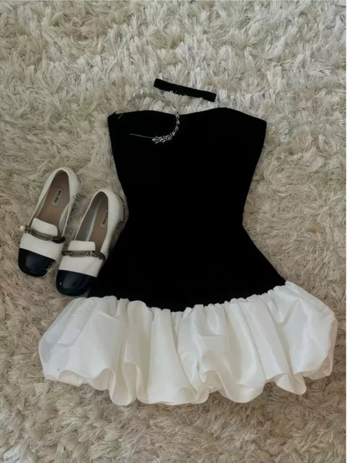 Black one-shoulder tube top dress