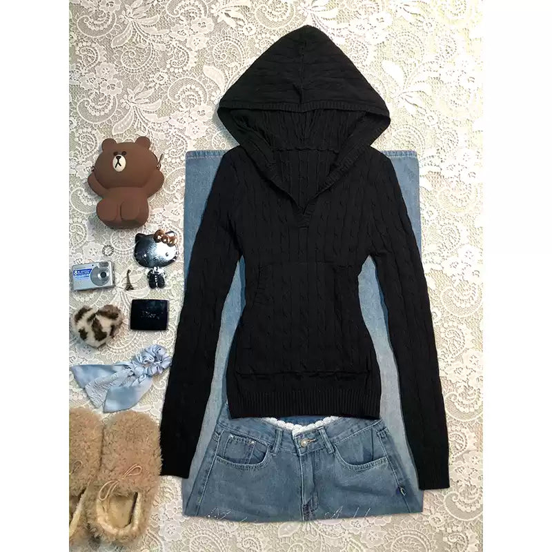 Navy hooded twist sweater