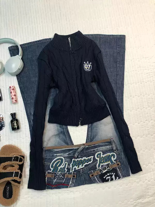 Navy Twist Sweater Jacket