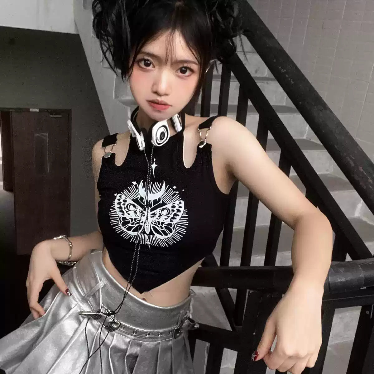 Moth print black camisole
