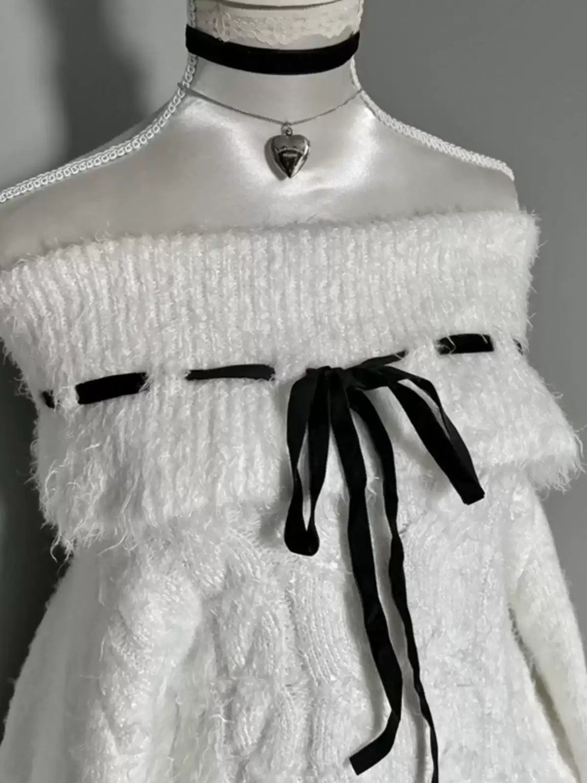 Off-shoulder White Lantern Sleeves Sweater