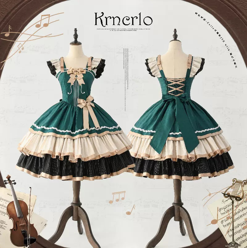 Cello Vintage Elegant 3 Tiered Lolita Jumper Dress dark green JSK