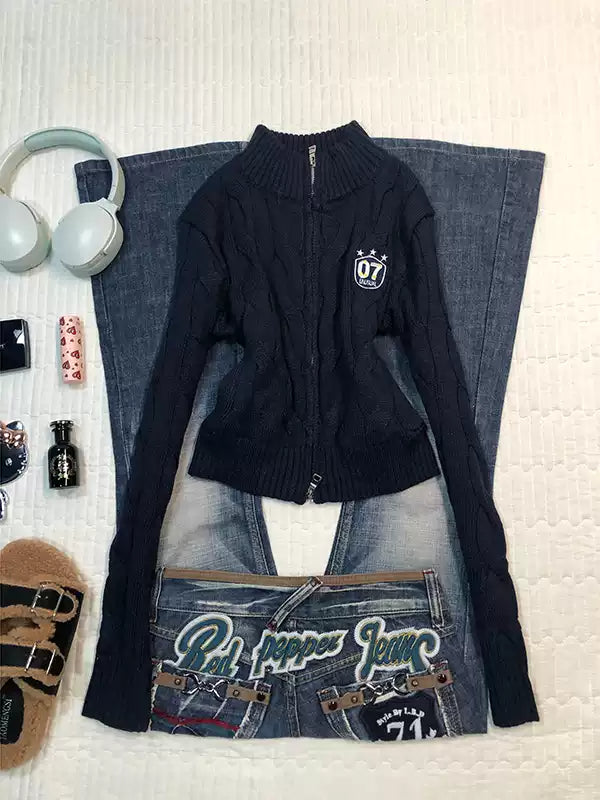 Navy Twist Sweater Jacket