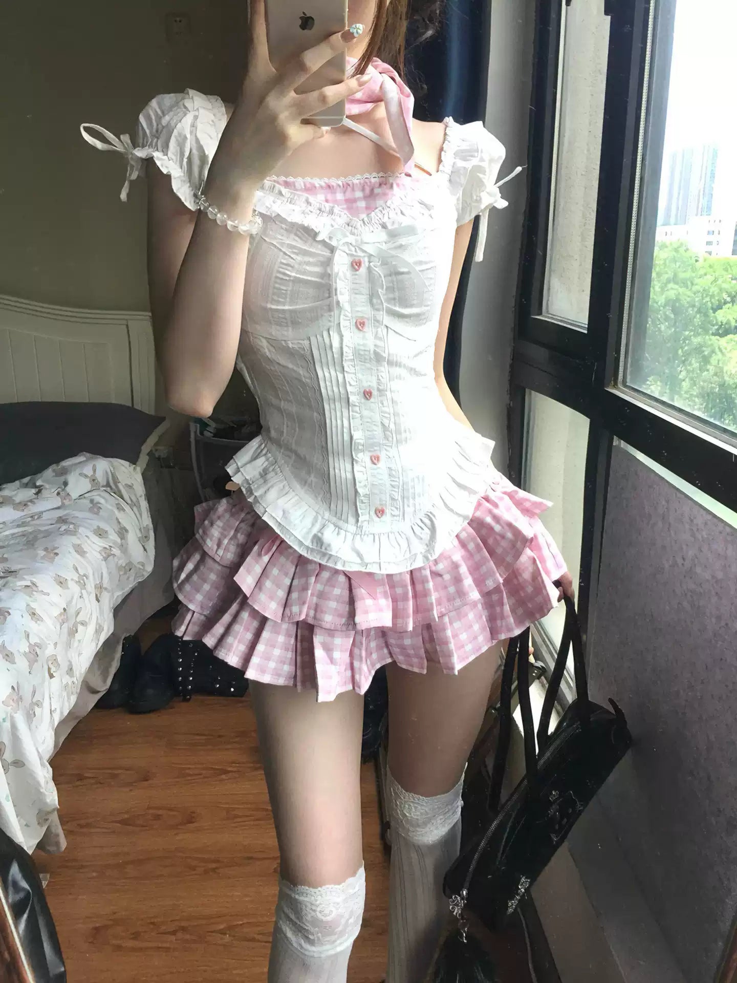 Sweet Pink Cake Skirt Two-piece Summer Set