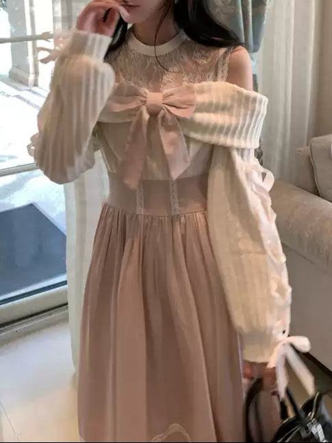 Gentle Light Pink Off-the-Shoulder Dress