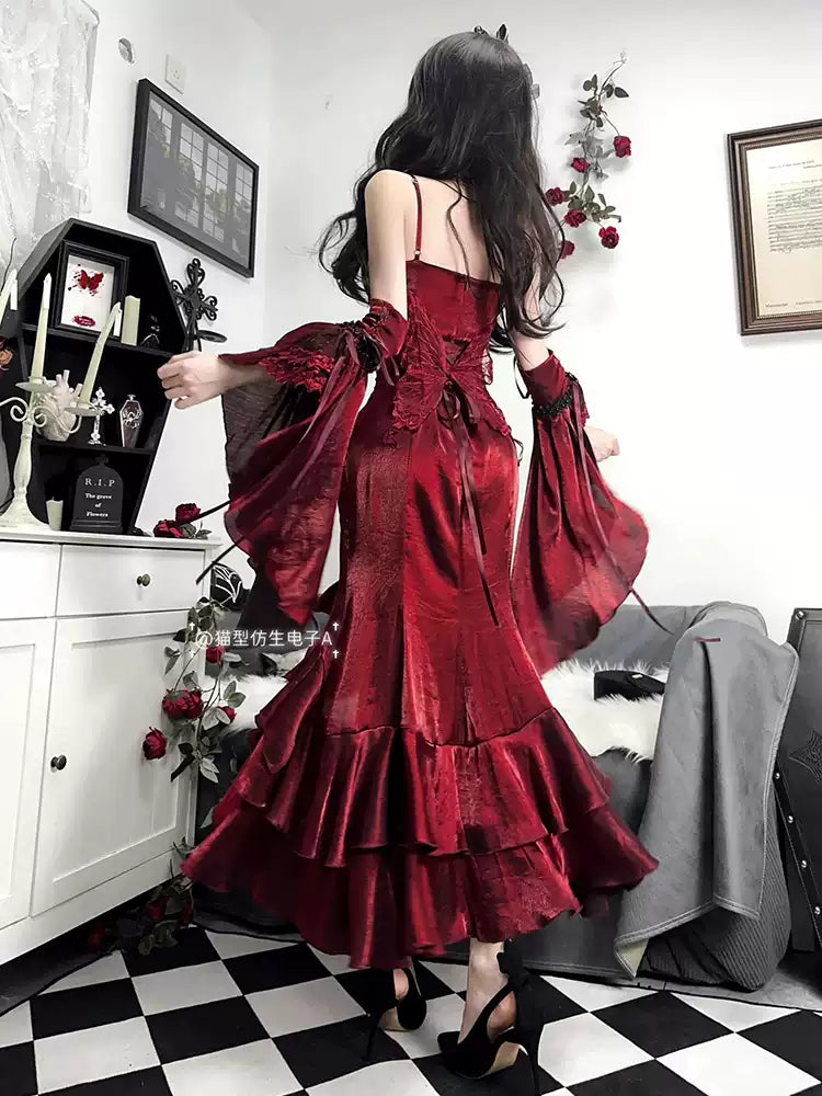 Burgundy Rose Fishtail Dress