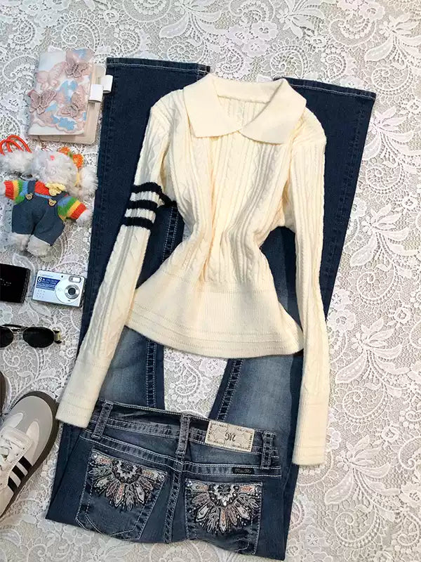Apricot lapel twist sweater