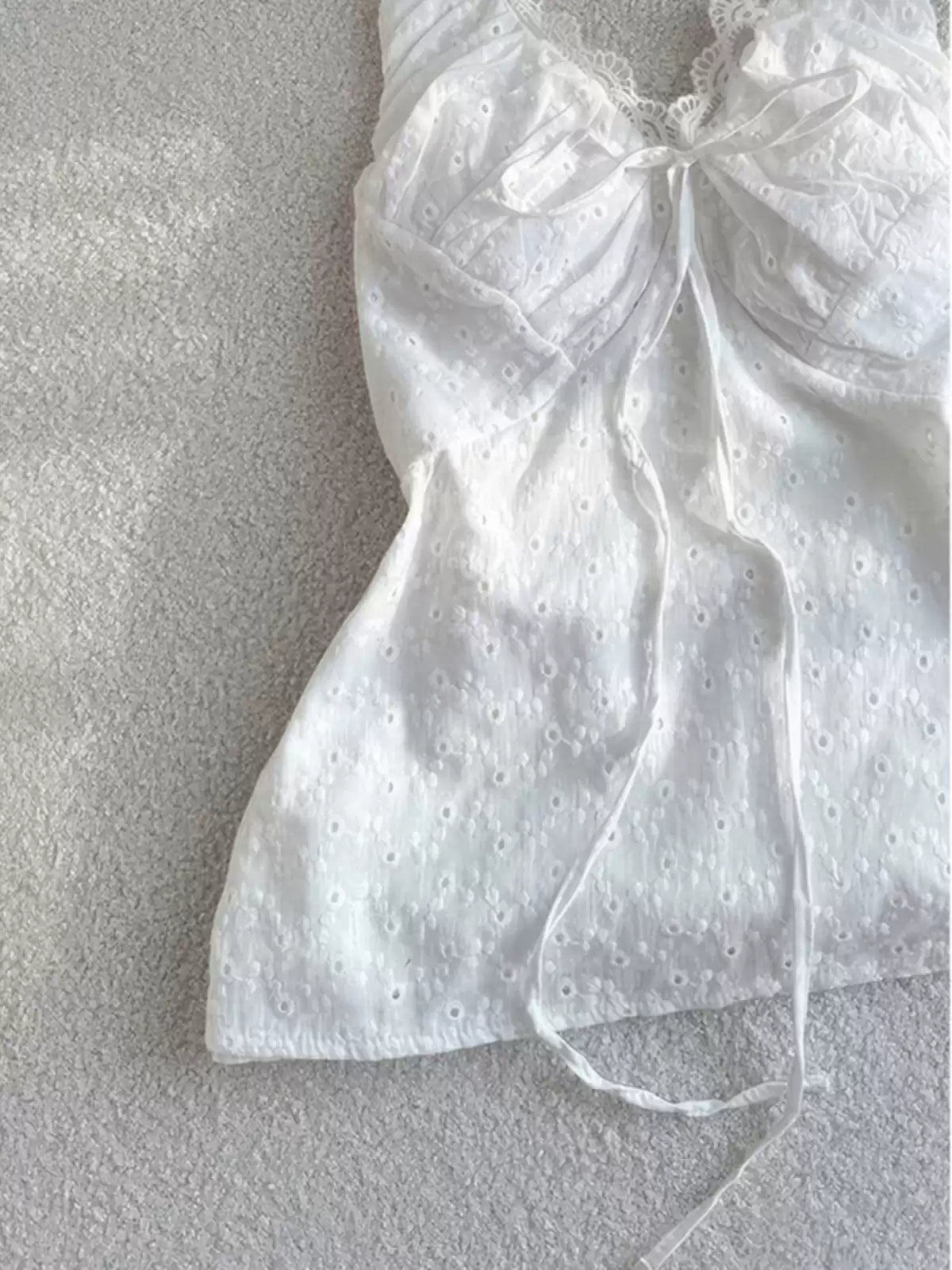 White hollow embroidered halterneck camisole